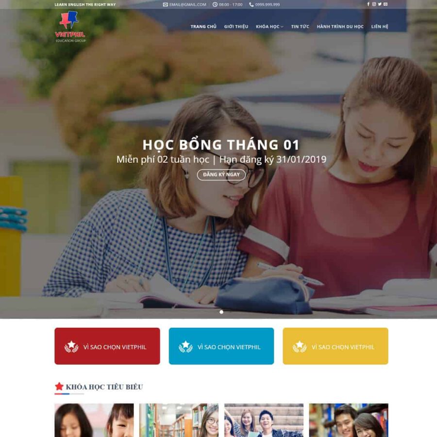 Web mẫu trung tâm đào tạo anh ngữ, du học
